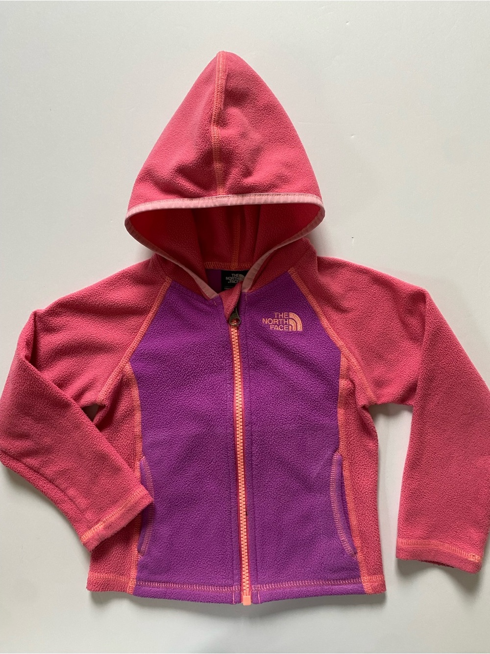 The North Face Fleece Jacket Size 3T Full Zip Pink Purple Girls Pockets worn!